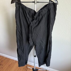 Caslon Linen Blend Women's Capri Pants Raw Hem Black Beachy Cooling Pirate 1X